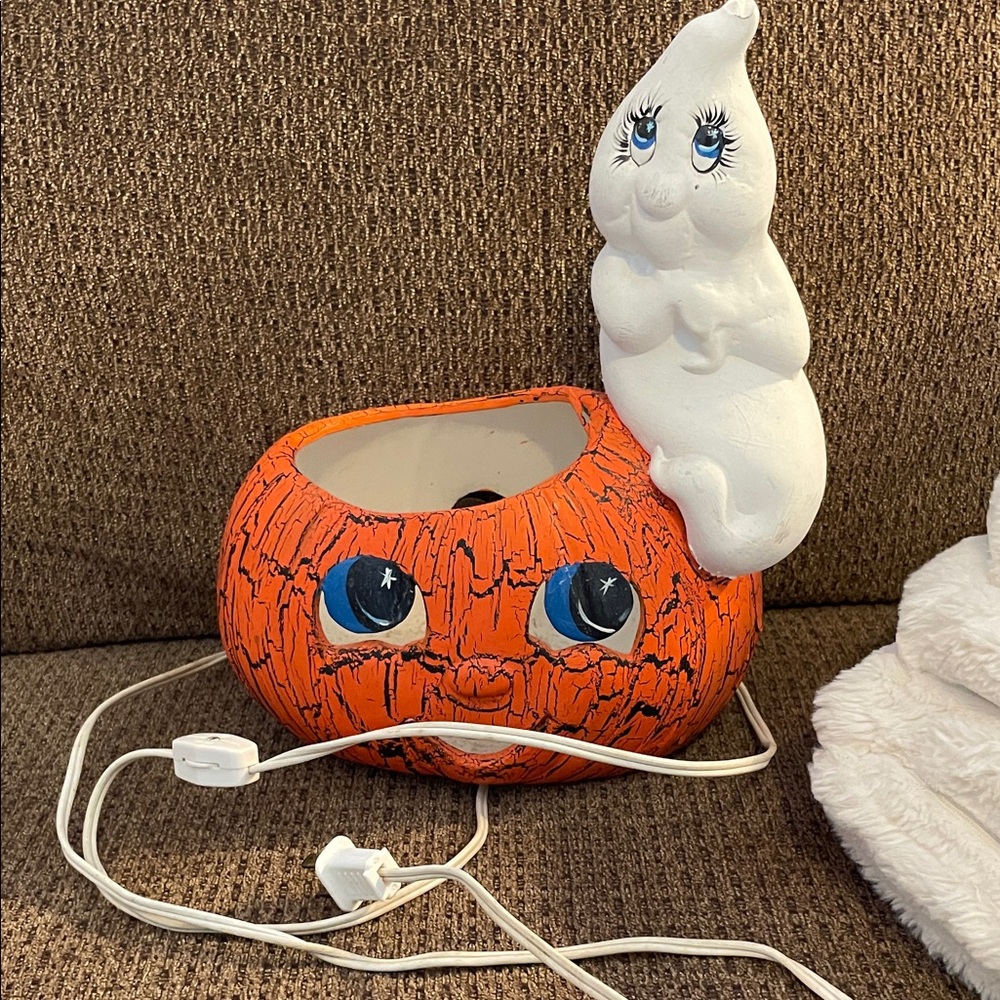 Vintage Halloween Pumpkin and Ghost Light